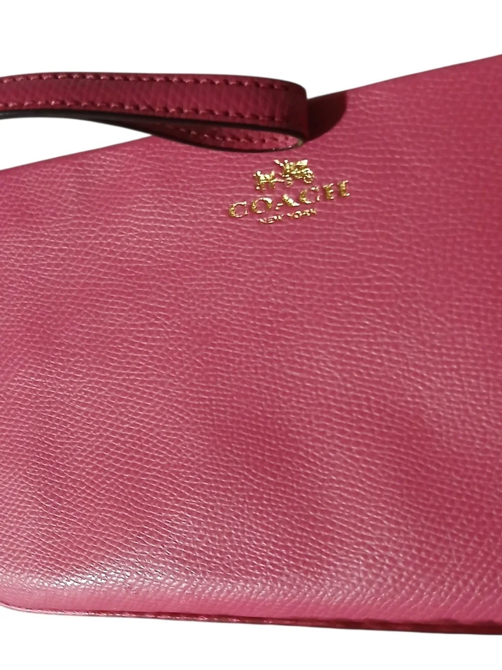 Coach Pink Leather Wristlet Clutch with Gold Logo